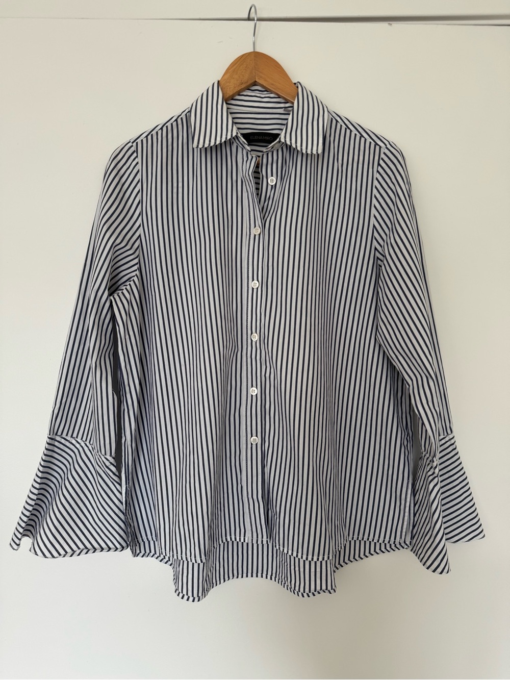 Elena Miro Striped Button Down Long Sleeve Shirt Bell Cuff Sleeve Size 6